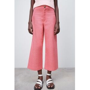 Zara Tweed Textured Wide Leg Cropped Pants Size XL Pink EUC